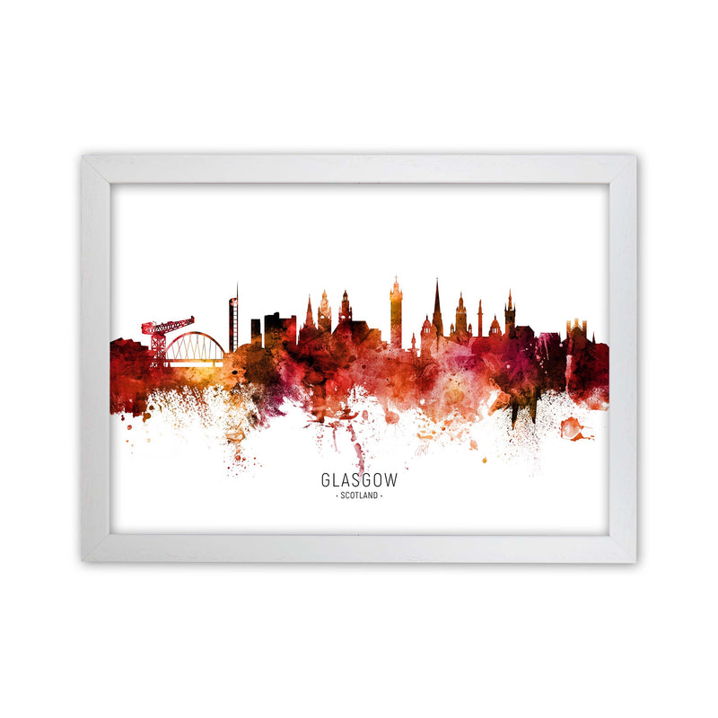 Glasgow Scotland Skyline Red City Name  by Michael Tompsett White Grain