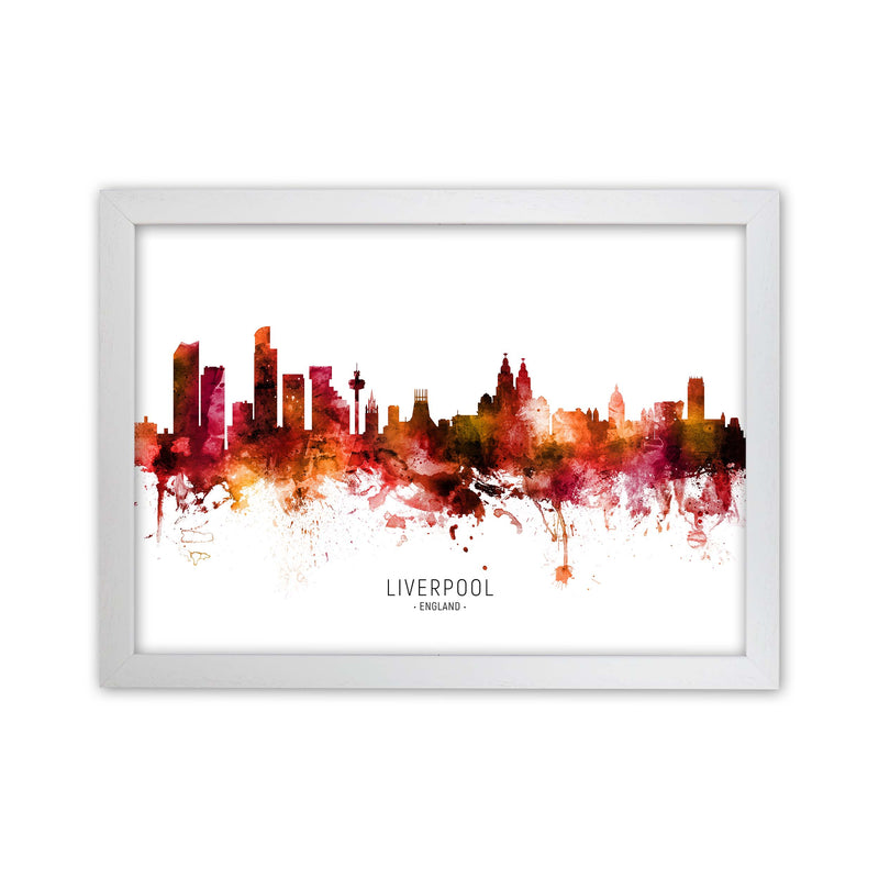 Liverpool England Skyline Red City Name  by Michael Tompsett White Grain
