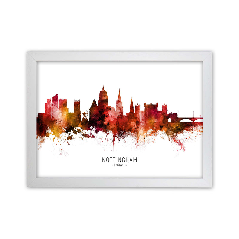 Nottingham England Skyline Red City Name  by Michael Tompsett White Grain
