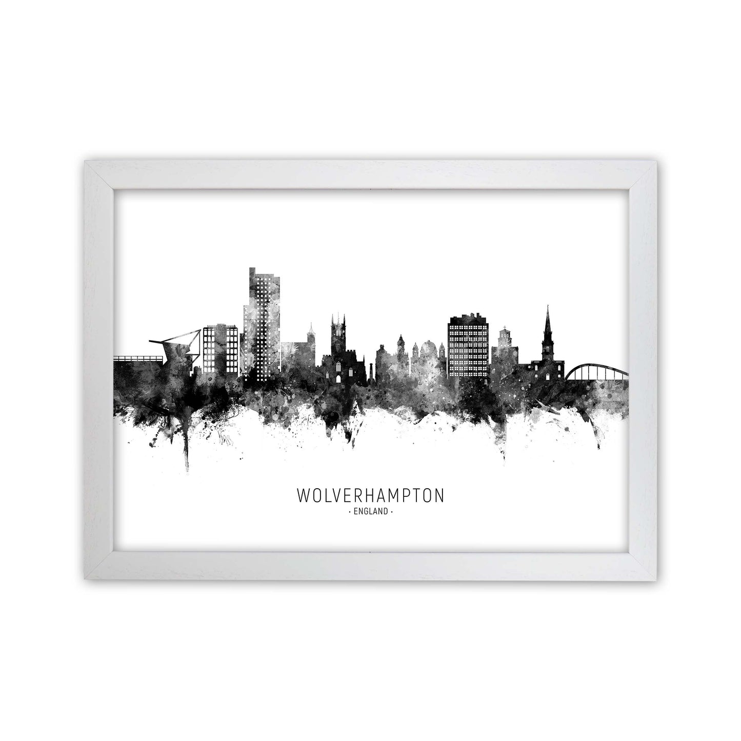 Wolverhampton England Skyline Black White City Name  by Michael Tompsett White Grain