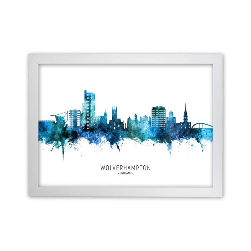 Wolverhampton England Skyline Blue City Name  by Michael Tompsett White Grain