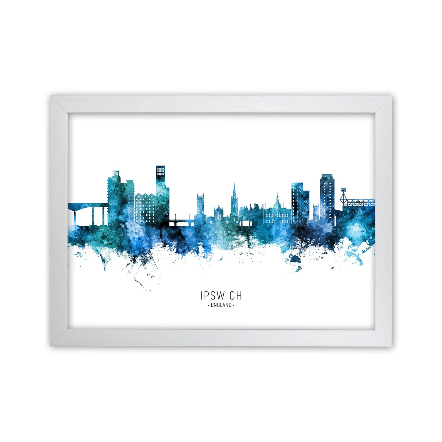 Ipswich England Skyline Blue City Name  by Michael Tompsett White Grain