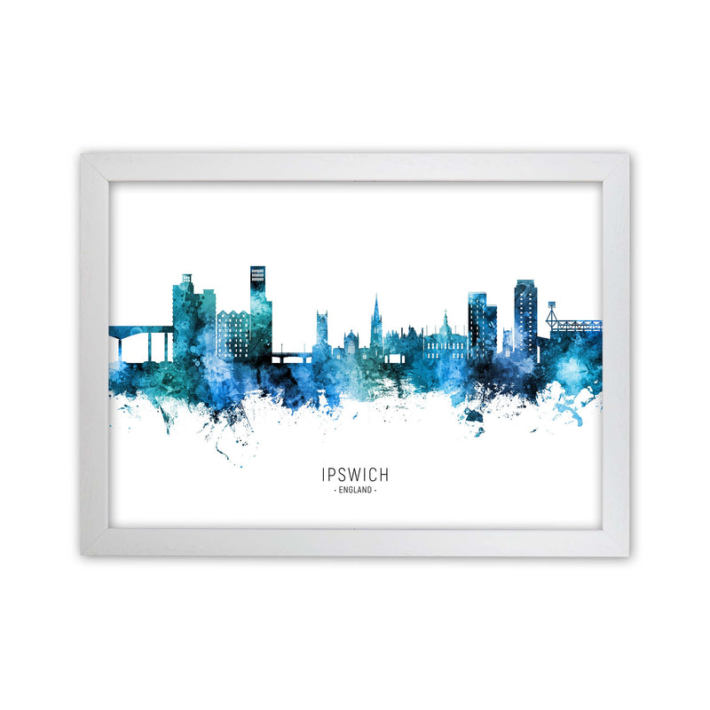 Ipswich England Skyline Blue City Name  by Michael Tompsett White Grain