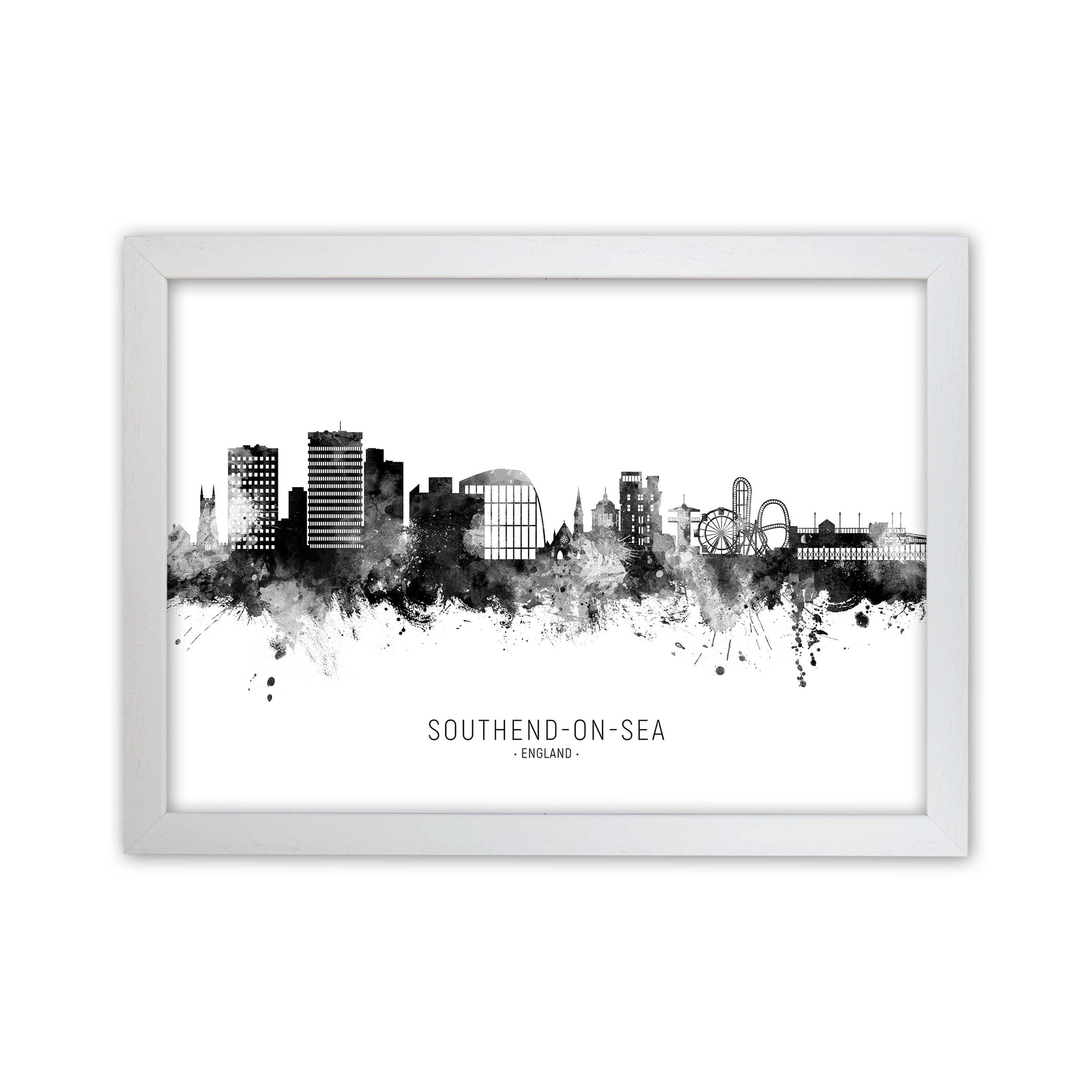 Southend-On-Sea England Skyline Black White City Name  by Michael Tompsett White Grain