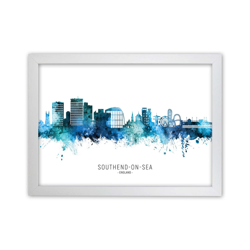 Southend-On-Sea England Skyline Blue City Name  by Michael Tompsett White Grain