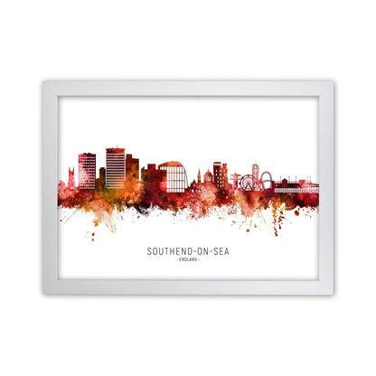 Southend-On-Sea England Skyline Red City Name  by Michael Tompsett White Grain