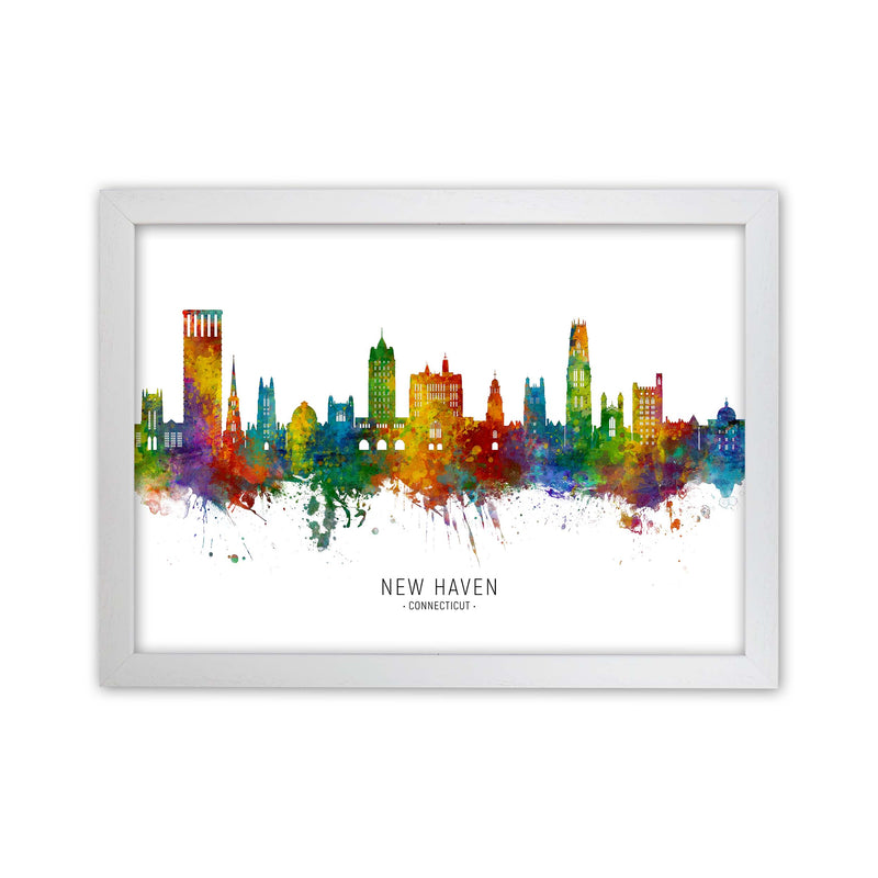 New Haven Connecticut Skyline Art Print by Michael Tompsett White Grain