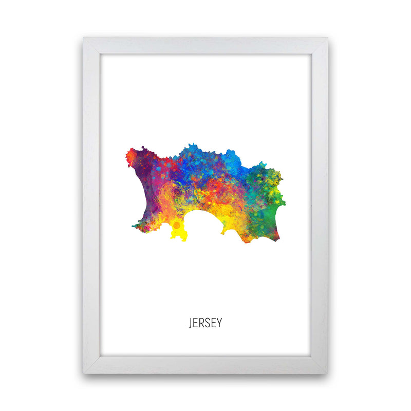 Jersey Watercolour Map Art Print by Michael Tompsett White Grain