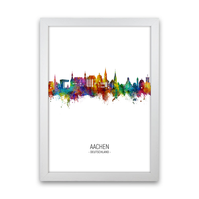 Aachen Deutschland Skyline Portrait Art Print by Michael Tompsett White Grain