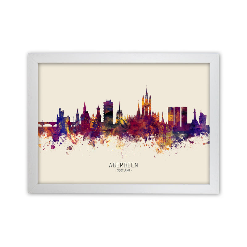 Aberdeen Scotland Skyline Autumn City Name Art Print by Michael Tompsett White Grain
