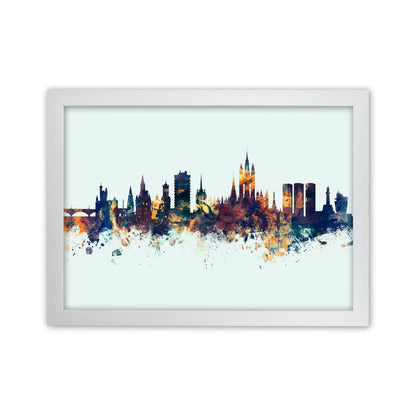 Aberdeen Scotland Skyline Blue Orange Art Print by Michael Tompsett White Grain