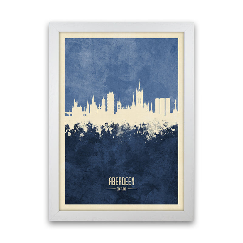 Aberdeen Scotland Skyline Portrait Navy Art Print by Michael Tompsett White Grain