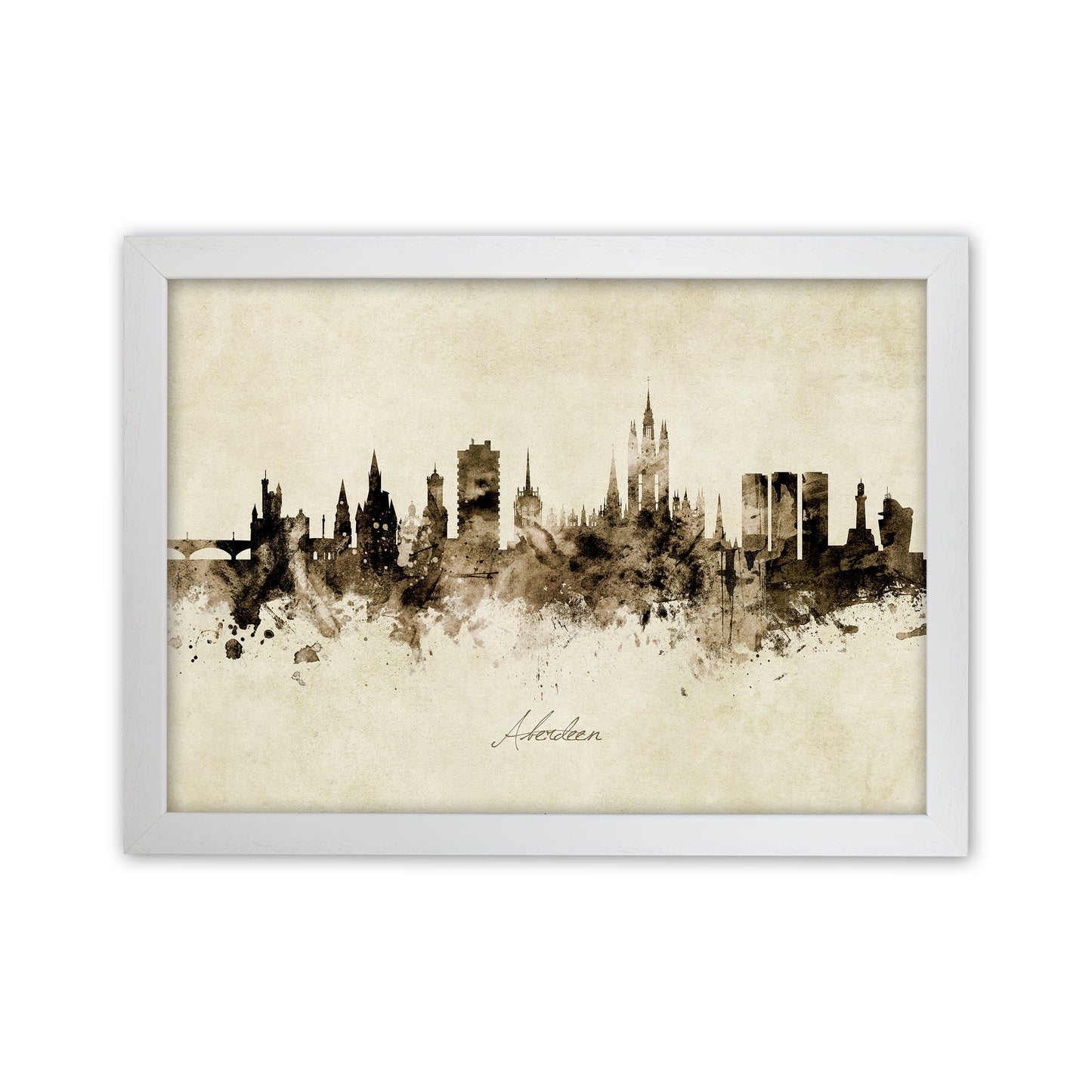 Aberdeen Scotland Skyline Vintage Art Print by Michael Tompsett White Grain