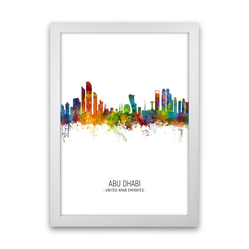Abu Dhabi United Arab Emirates Skyline Portrait Art Print by Michael Tompsett White Grain
