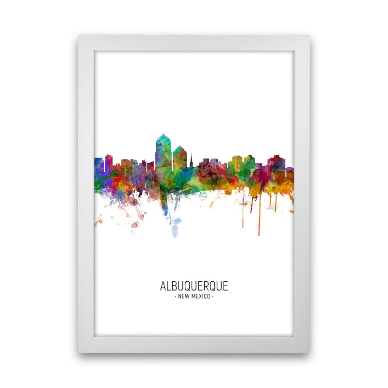Albuquerque New Mexico Skyline Portrait Art Print by Michael Tompsett White Grain