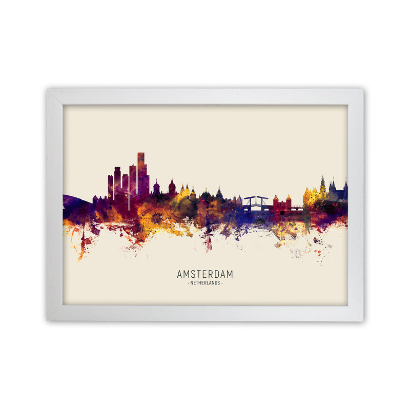 Amsterdam Netherlands Skyline Autumn City Name Art Print by Michael Tompsett White Grain