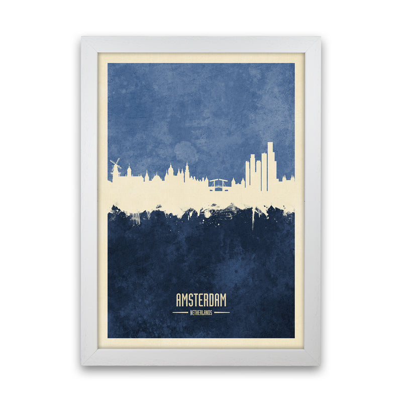 Amsterdam Netherlands Skyline Portrait Navy Art Print by Michael Tompsett White Grain