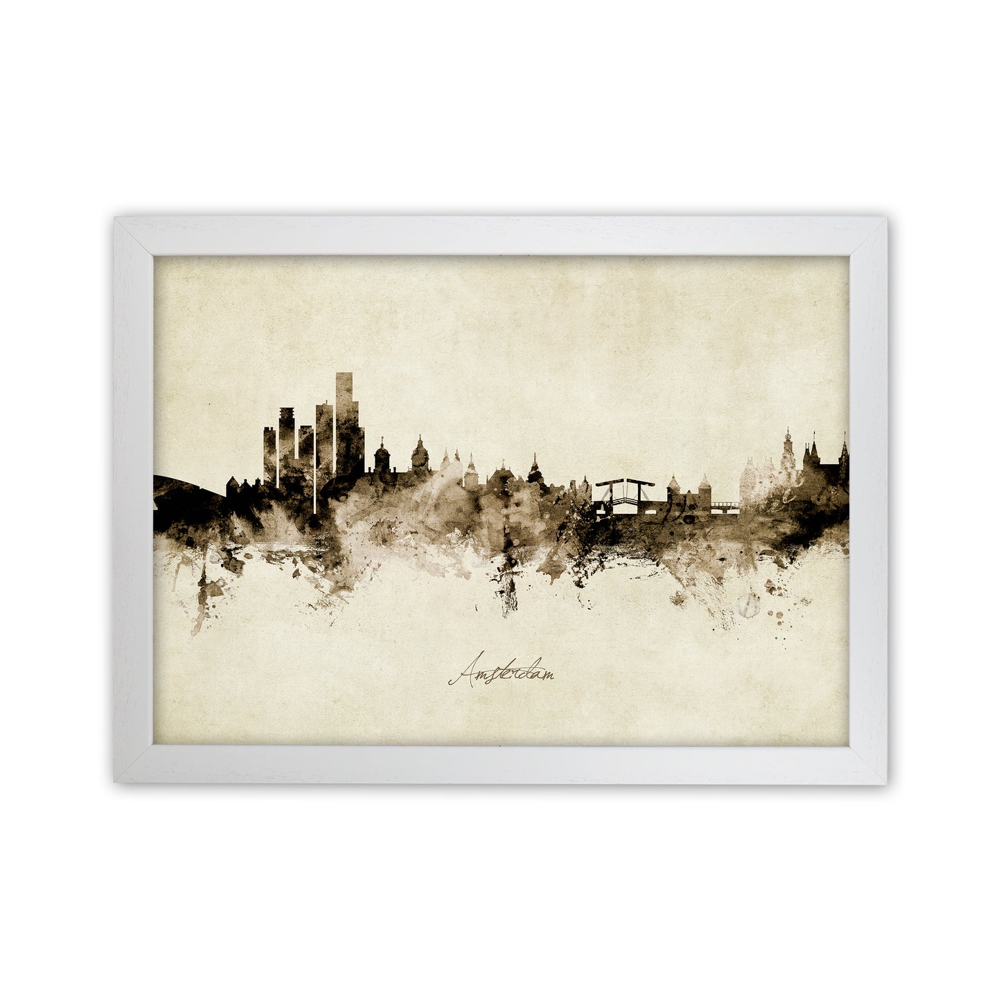 Amsterdam Netherlands Skyline Vintage Art Print by Michael Tompsett White Grain