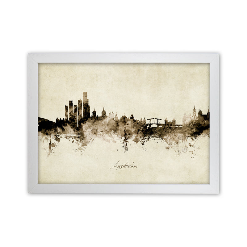 Amsterdam Netherlands Skyline Vintage Art Print by Michael Tompsett White Grain