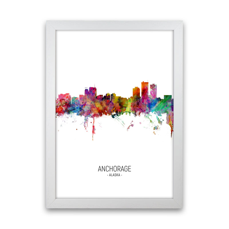 Anchorage Alaska Skyline Portrait Art Print by Michael Tompsett White Grain