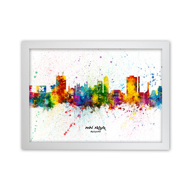 Ann Arbor Michigan Skyline Splash Art Print by Michael Tompsett White Grain