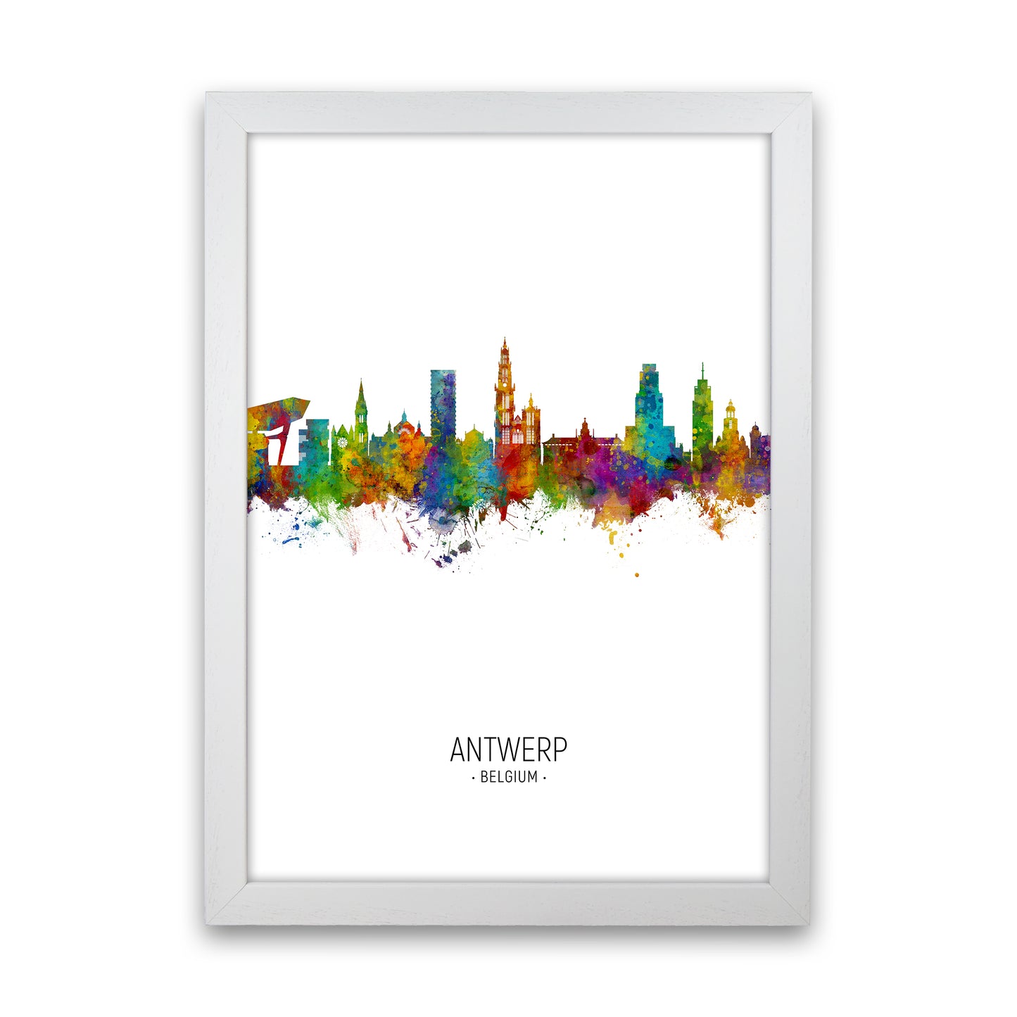 Antwerp Belgium Skyline Portrait Art Print by Michael Tompsett White Grain