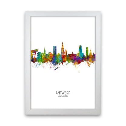 Antwerp Belgium Skyline Portrait Art Print by Michael Tompsett White Grain