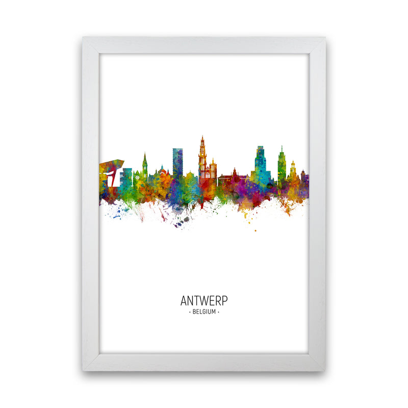 Antwerp Belgium Skyline Portrait Art Print by Michael Tompsett White Grain
