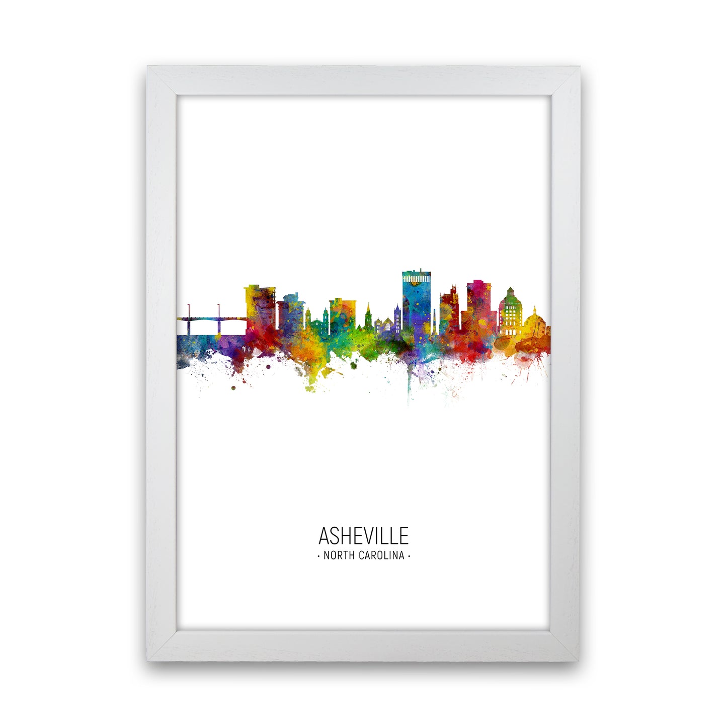 Asheville North Carolina Skyline Portrait Art Print by Michael Tompsett White Grain