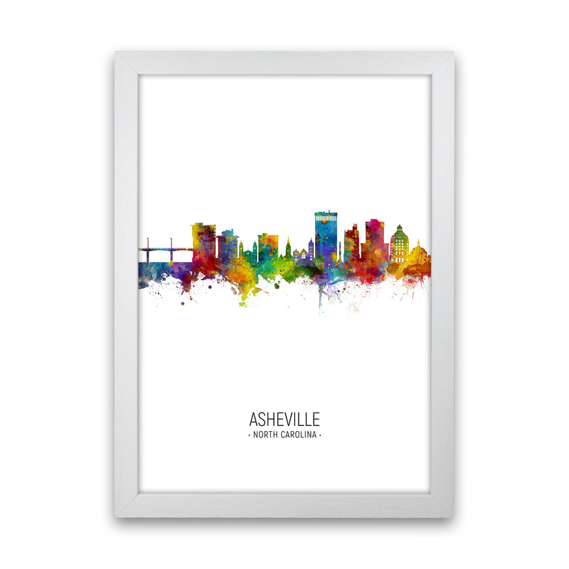 Asheville North Carolina Skyline Portrait Art Print by Michael Tompsett White Grain