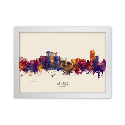 Athens Greece Skyline Autumn City Name Art Print by Michael Tompsett White Grain