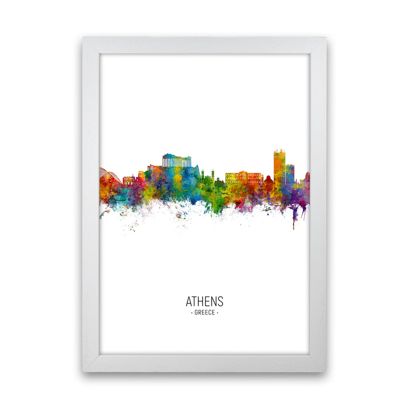Athens Greece Skyline Portrait Art Print by Michael Tompsett White Grain