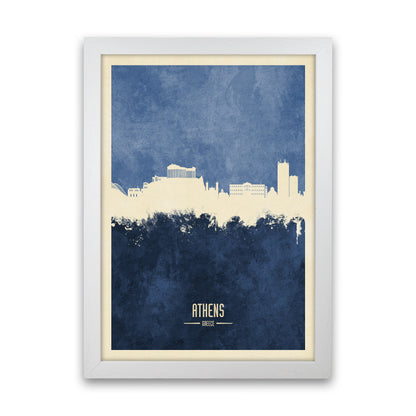 Athens Greece Skyline Portrait Navy Art Print by Michael Tompsett White Grain