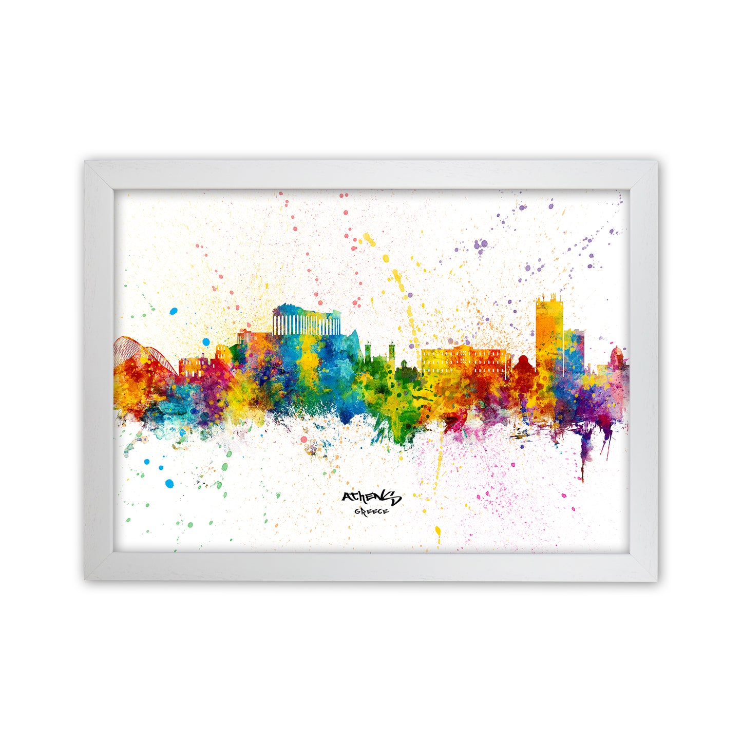 Athens Greece Skyline Splash Art Print by Michael Tompsett White Grain