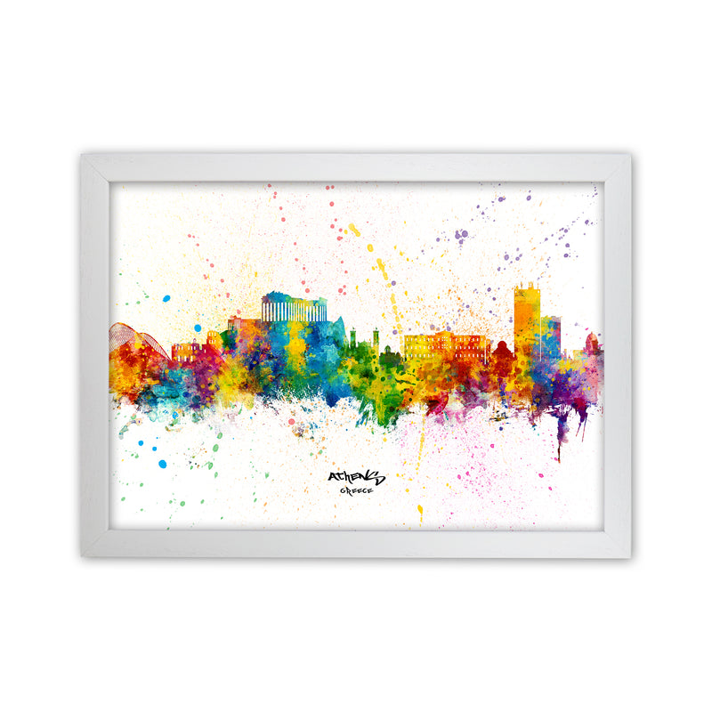 Athens Greece Skyline Splash Art Print by Michael Tompsett White Grain