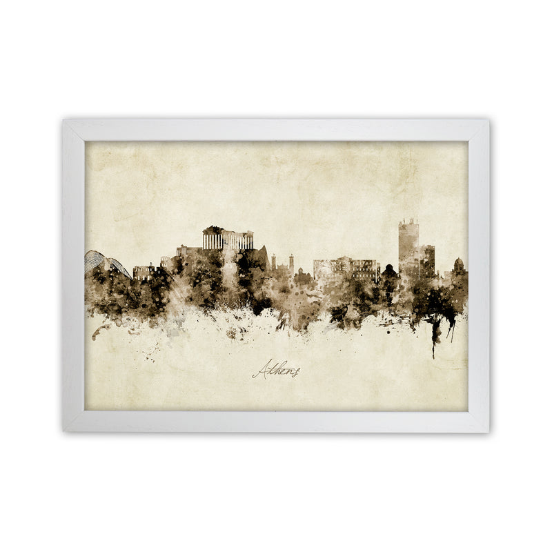 Athens Greece Skyline Vintage Art Print by Michael Tompsett White Grain