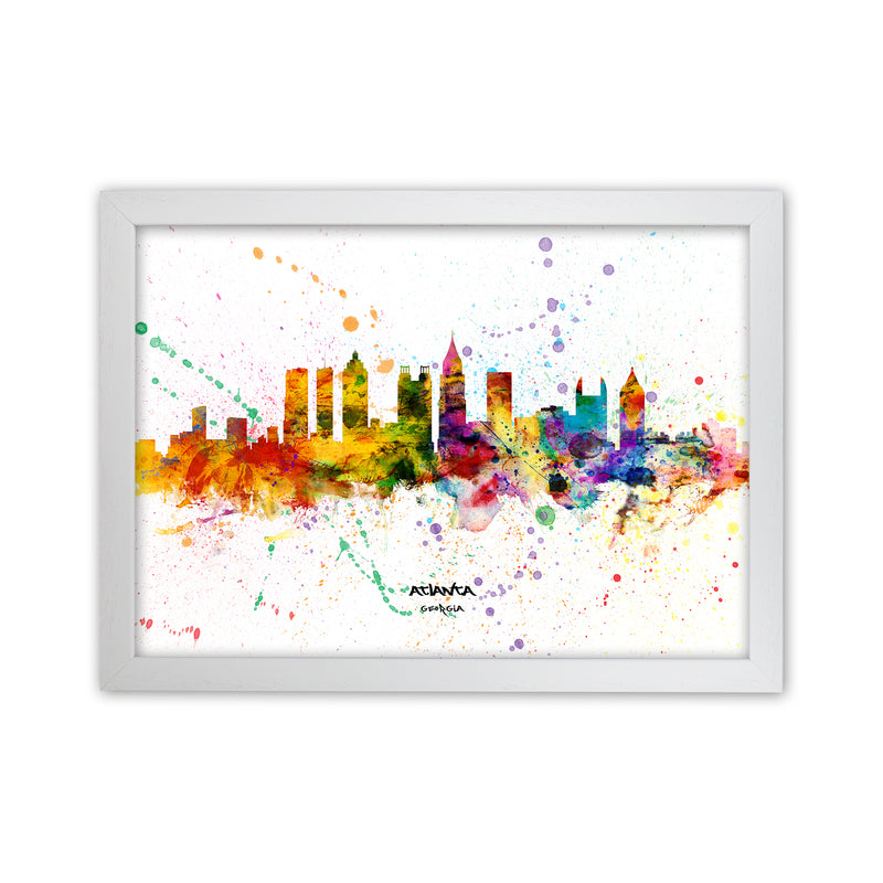 Atlanta Georgia Skyline Splash Art Print by Michael Tompsett White Grain