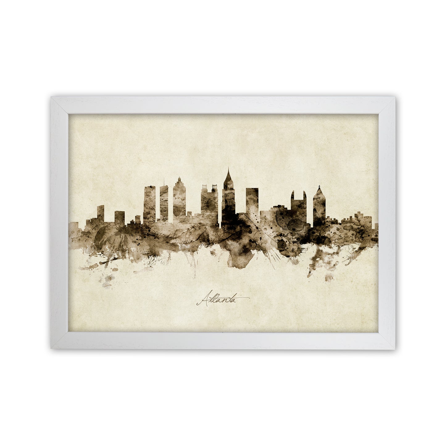 Atlanta Georgia Skyline Vintage Art Print by Michael Tompsett White Grain