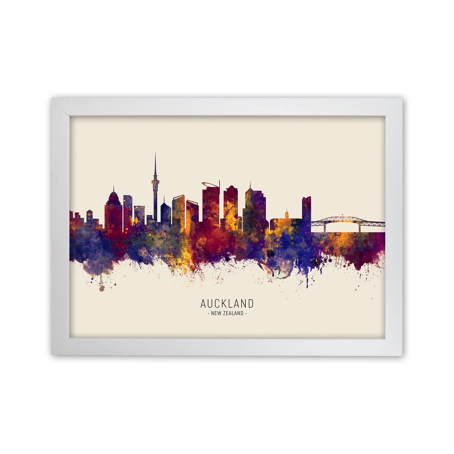 Auckland New Zealand Skyline Autumn City Name Art Print by Michael Tompsett White Grain