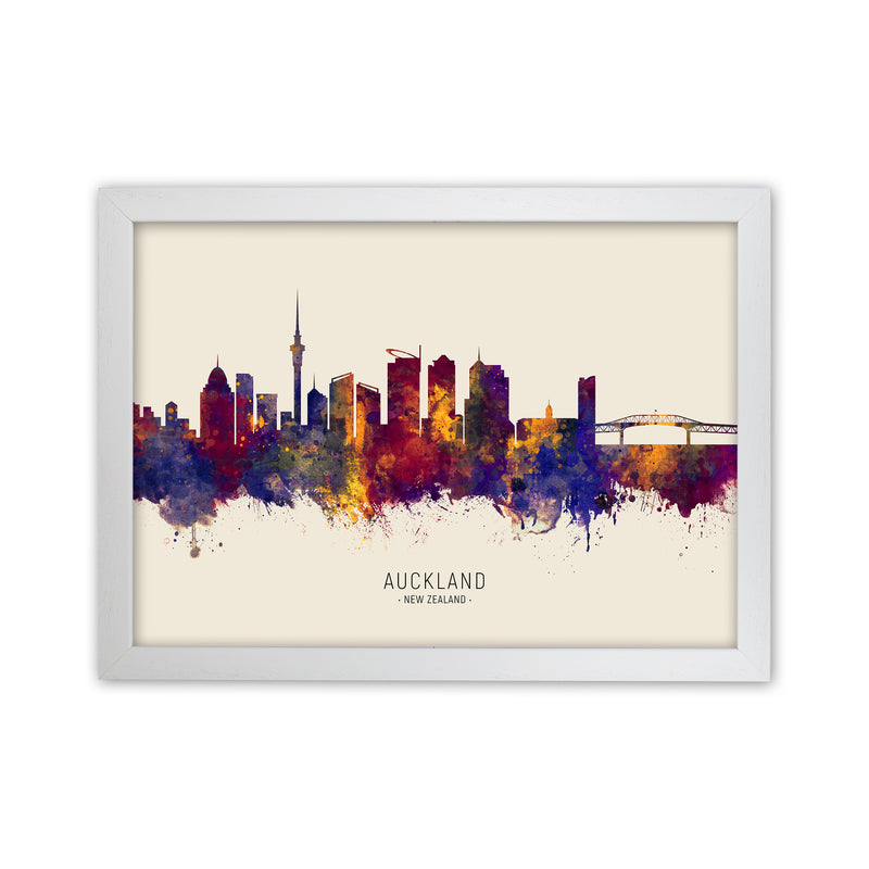 Auckland New Zealand Skyline Autumn City Name Art Print by Michael Tompsett White Grain
