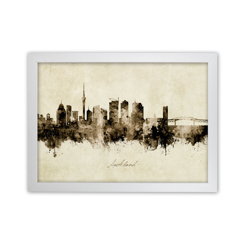 Auckland New Zealand Skyline Vintage Art Print by Michael Tompsett White Grain