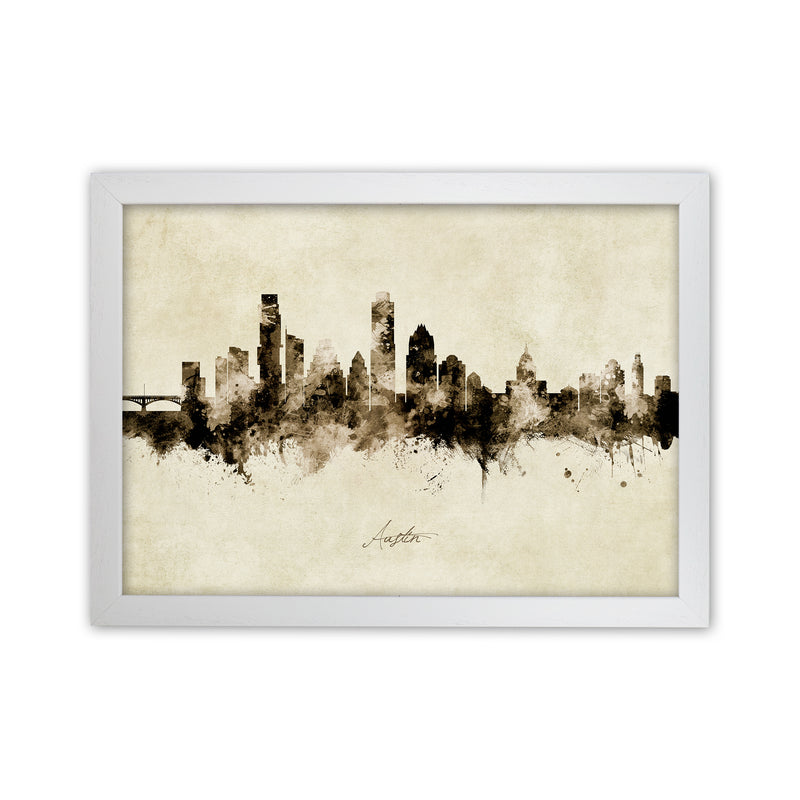 Austin Texas Skyline Vintage Art Print by Michael Tompsett White Grain