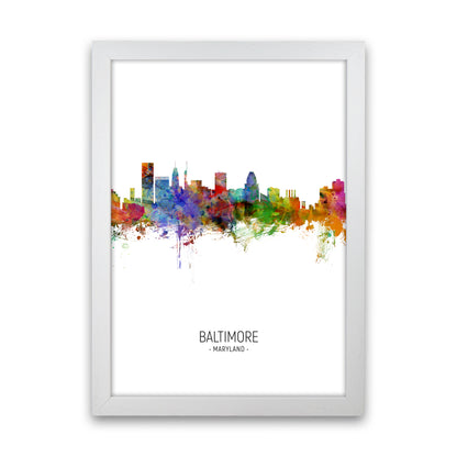 Baltimore Maryland Skyline Portrait Art Print by Michael Tompsett White Grain