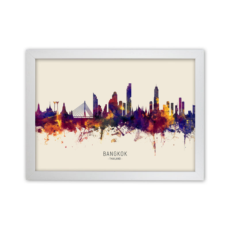 Bangkok Thailand Skyline Autumn City Name Art Print by Michael Tompsett White Grain