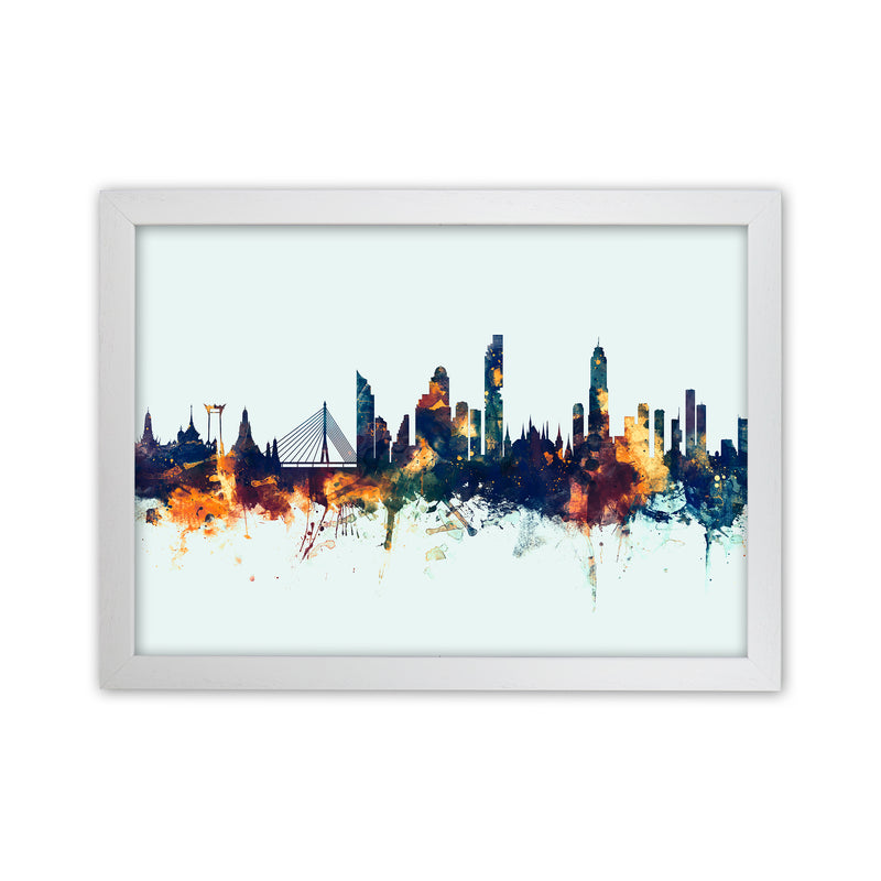 Bangkok Thailand Skyline Blue Orange Art Print by Michael Tompsett White Grain