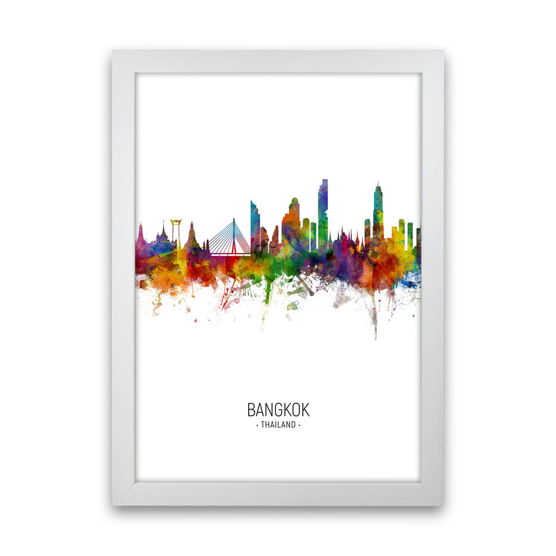Bangkok Thailand Skyline Portrait Art Print by Michael Tompsett White Grain