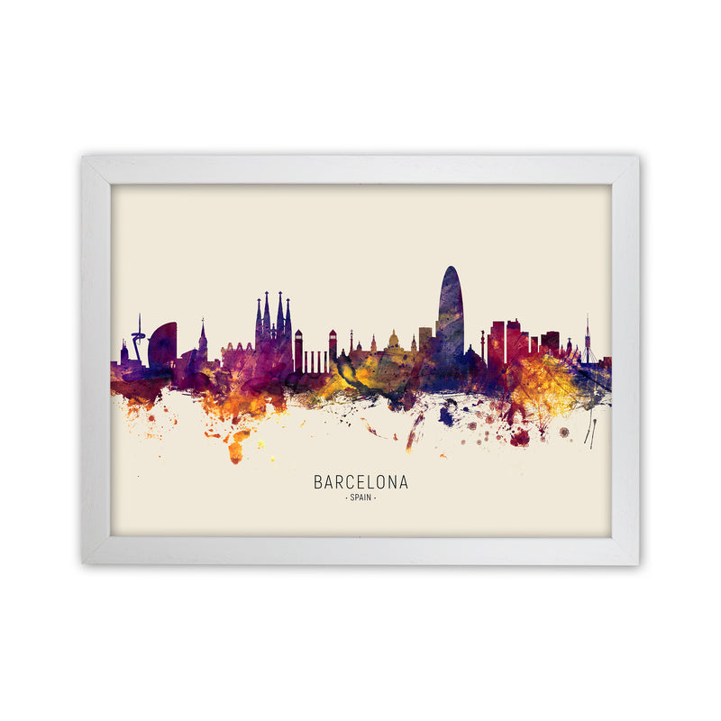 Barcelona Spain Skyline Autumn City Name Art Print by Michael Tompsett White Grain