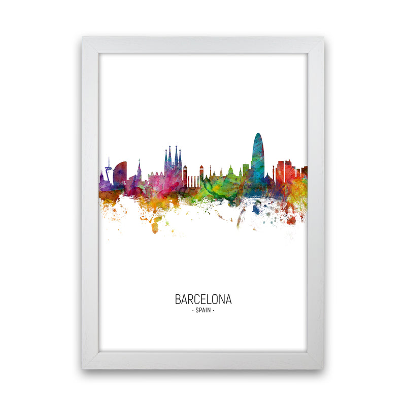 Barcelona Spain Skyline Portrait Art Print by Michael Tompsett White Grain