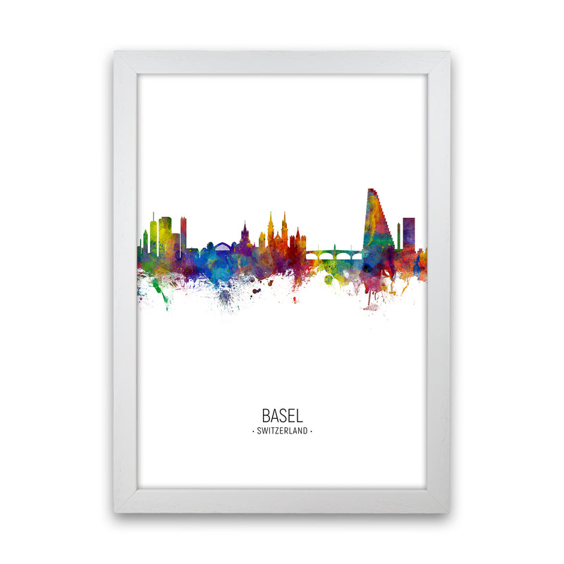 Basel Switzerland Skyline Portrait Art Print by Michael Tompsett White Grain