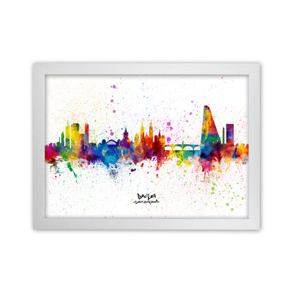 Basel Switzerland Skyline Splash Art Print by Michael Tompsett White Grain